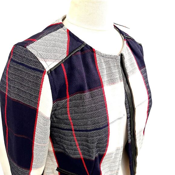 Merona Minimalist Plaid Spring Summer Zip Jacket S/P Office Career Casual Preppy - Picture 5 of 11
